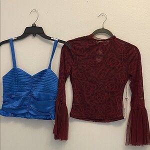 BOG Collective Royal Blue Satin Top  MED & Haute Monde Burgundy Small